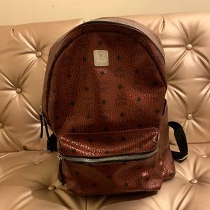 McM metallic burgundy backpack Great Condition